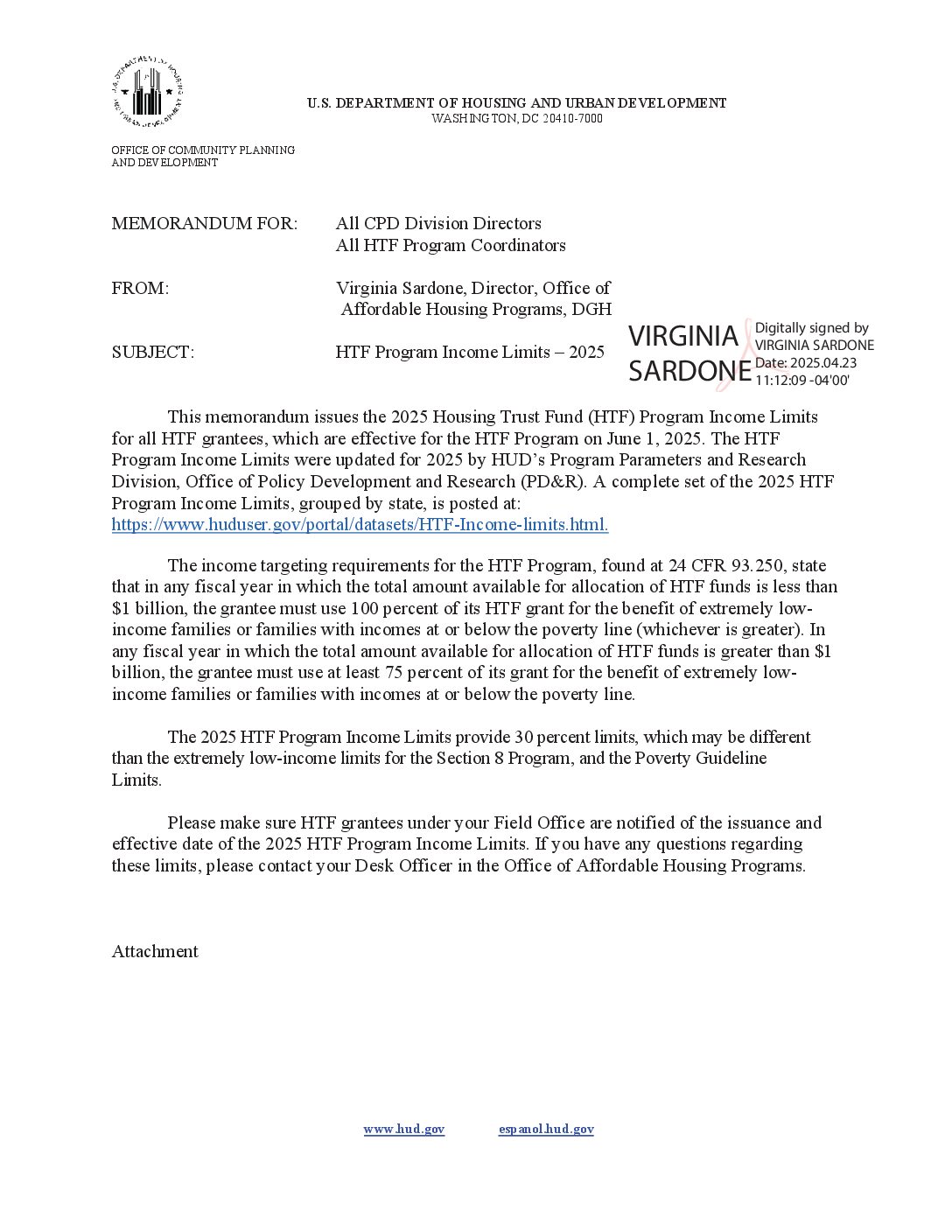 2025 HTF Income & Rent Limits with Memo