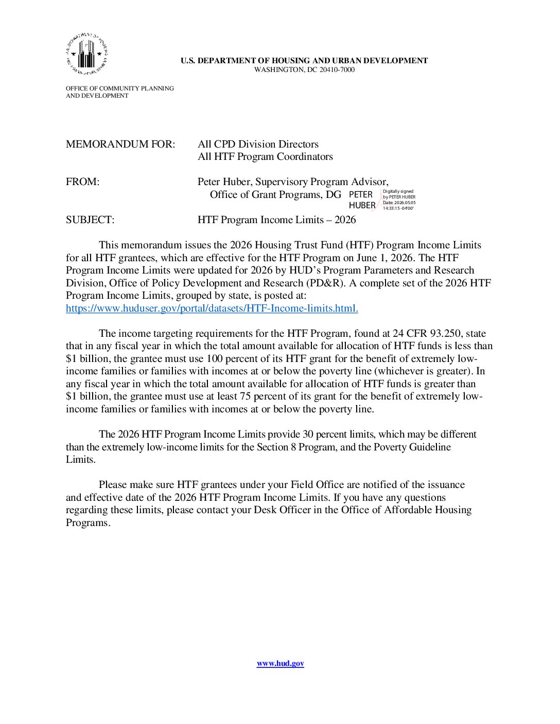 2026 HTF Income & Rent Limits with Memo