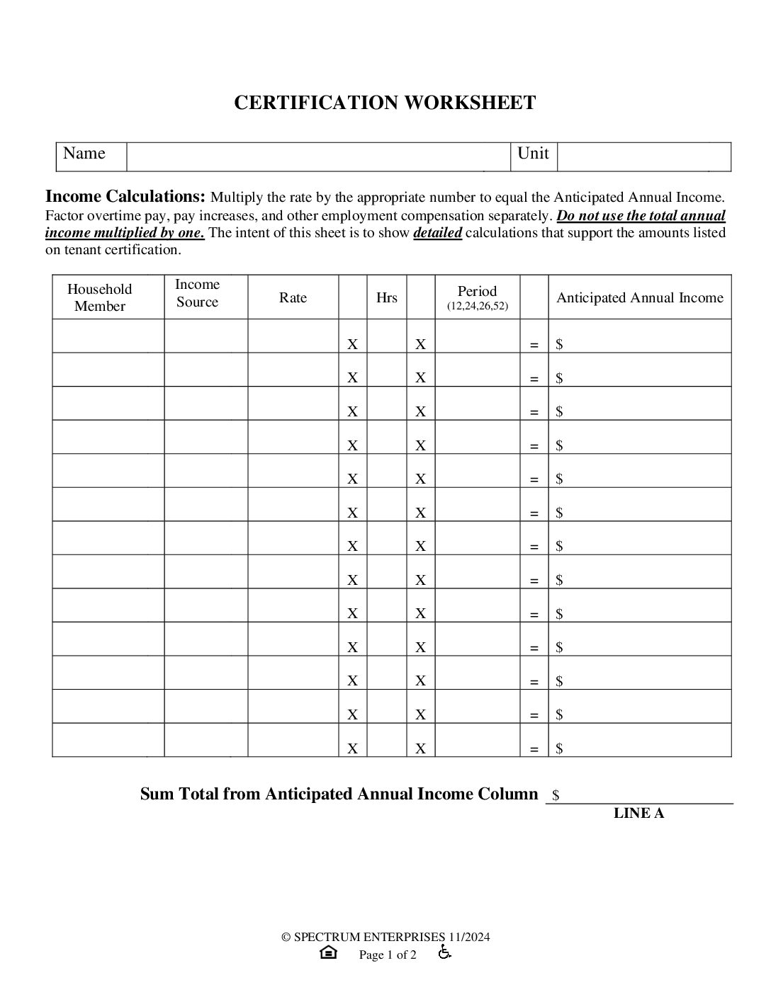 Certification Worksheet